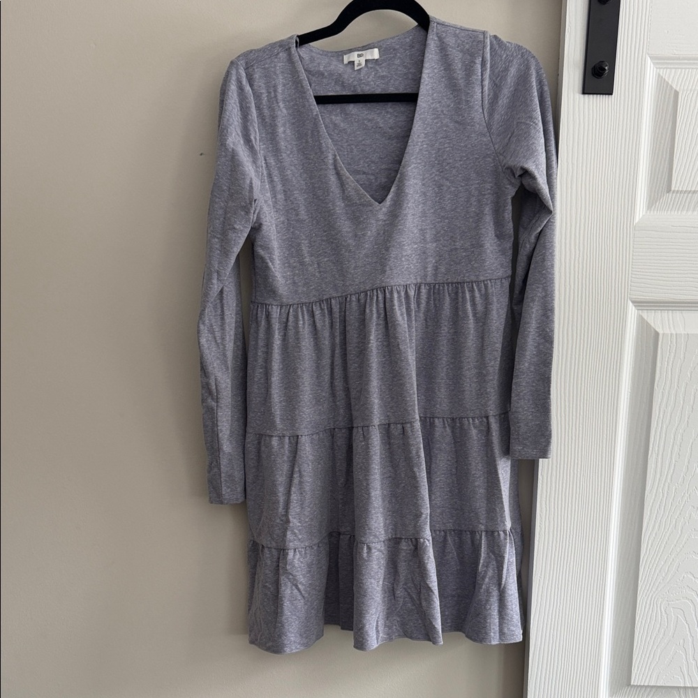 BP Long Sleeve Gray Tiered Dress